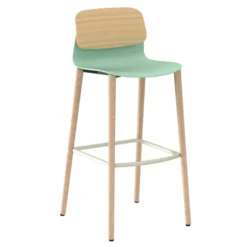 Chaise haute 4 pieds bois Klik - assise polypropylène - dossier chêne - hauteur d'assise 76 cm