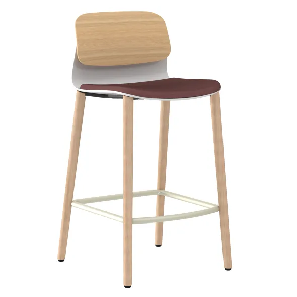 Chaise haute 4 pieds bois Klik - assise tissu - dossier chêne - hauteur d'assise 64,5 cm