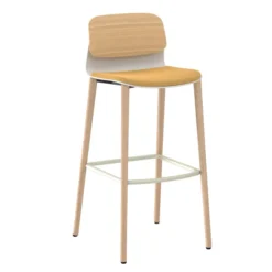 Chaise haute 4 pieds bois Klik - assise textile enduit - dossier chêne - hauteur d'assise 77,5 cm