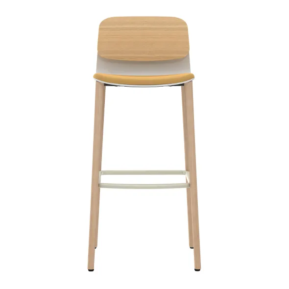 Chaise haute 4 pieds bois Klik - assise textile enduit - dossier chêne - hauteur d'assise 77,5 cm