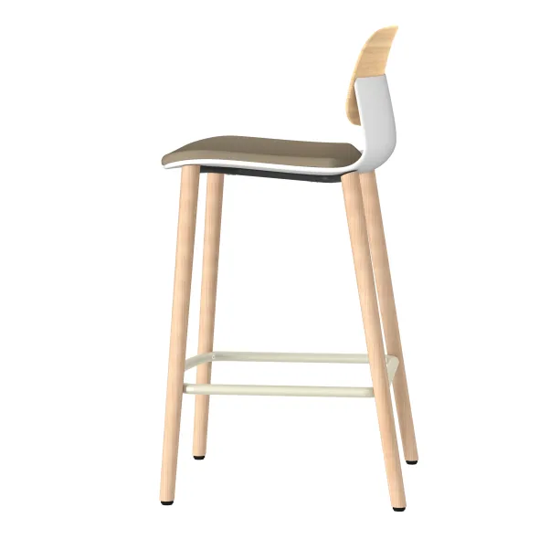 Chaise haute 4 pieds bois Klik - assise textile enduit - dossier chêne - hauteur d'assise 64,5 cm