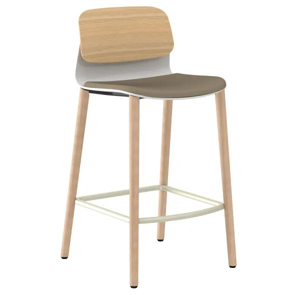 Chaise haute 4 pieds bois Klik - assise textile enduit - dossier chêne - hauteur d'assise 64,5 cm