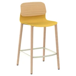 Chaise haute 4 pieds bois Klik - assise polypropylène - dossier chêne - hauteur d'assise 63 cm