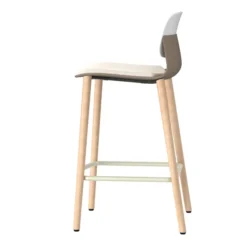 Chaise haute 4 pieds bois Klik - assise textile enduit - dossier polypropylène - hauteur d'assise 64,5 cm