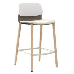 Chaise haute 4 pieds bois Klik - assise textile enduit - dossier polypropylène - hauteur d'assise 64,5 cm