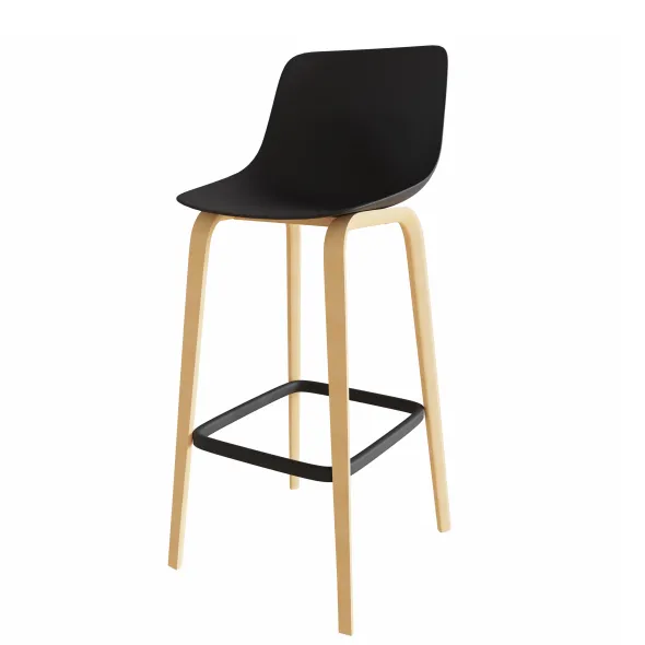 Chaise haute 4 pieds Fina club - coque plastique - 4 pieds bois