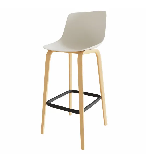 Chaise haute 4 pieds Fina club - coque plastique - 4 pieds bois