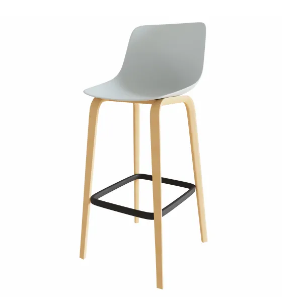 Chaise haute 4 pieds Fina club - coque plastique - 4 pieds bois