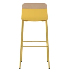 Chaise haute 4 pieds métal Klik - assise polypropylène - dossier chêne - hauteur d'assise 76 cm