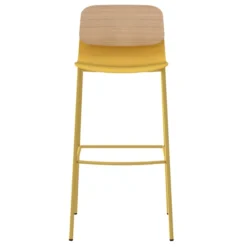 Chaise haute 4 pieds métal Klik - assise polypropylène - dossier chêne - hauteur d'assise 76 cm