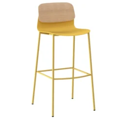 Chaise haute 4 pieds métal Klik - assise polypropylène - dossier chêne - hauteur d'assise 76 cm