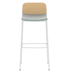 Chaise haute 4 pieds métal Klik - assise tissu - dossier chêne - hauteur d'assise 77,5 cm