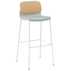 Chaise haute 4 pieds métal Klik - assise tissu - dossier chêne - hauteur d'assise 77,5 cm