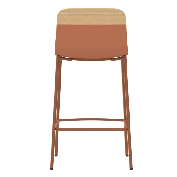 Chaise haute 4 pieds métal Klik - assise polypropylène - dossier chêne - hauteur d'assise 63 cm