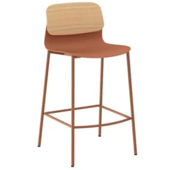 Chaise haute 4 pieds métal Klik - assise polypropylène - dossier chêne - hauteur d'assise 63 cm