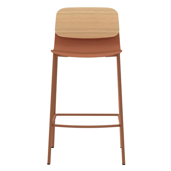 Chaise haute 4 pieds métal Klik - assise polypropylène - dossier chêne - hauteur d'assise 63 cm