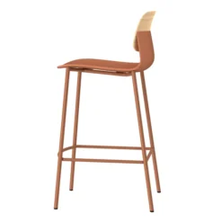 Chaise haute 4 pieds métal Klik - assise polypropylène - dossier chêne - hauteur d'assise 63 cm