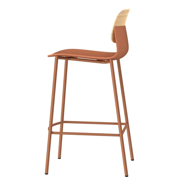 Chaise haute 4 pieds métal Klik - assise polypropylène - dossier chêne - hauteur d'assise 63 cm