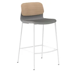 Chaise haute 4 pieds métal Klik - assise tissu - dossier chêne - hauteur d'assise 64,5 cm