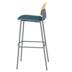 Chaise haute 4 pieds métal Klik - assise textile enduit - dossier chêne - hauteur d'assise 77,5 cm
