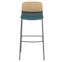 Chaise haute 4 pieds métal Klik - assise textile enduit - dossier chêne - hauteur d'assise 77,5 cm