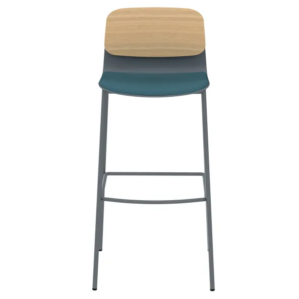 Chaise haute 4 pieds métal Klik - assise textile enduit - dossier chêne - hauteur d'assise 77,5 cm