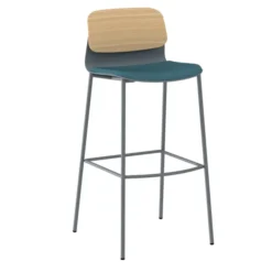 Chaise haute 4 pieds métal Klik - assise textile enduit - dossier chêne - hauteur d'assise 77,5 cm