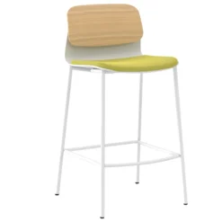 Chaise haute 4 pieds métal Klik - assise textile enduit - dossier chêne - hauteur d'assise 64,5 cm