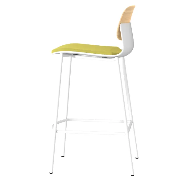 Chaise haute 4 pieds métal Klik - assise textile enduit - dossier chêne - hauteur d'assise 64,5 cm