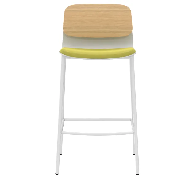 Chaise haute 4 pieds métal Klik - assise textile enduit - dossier chêne - hauteur d'assise 64,5 cm