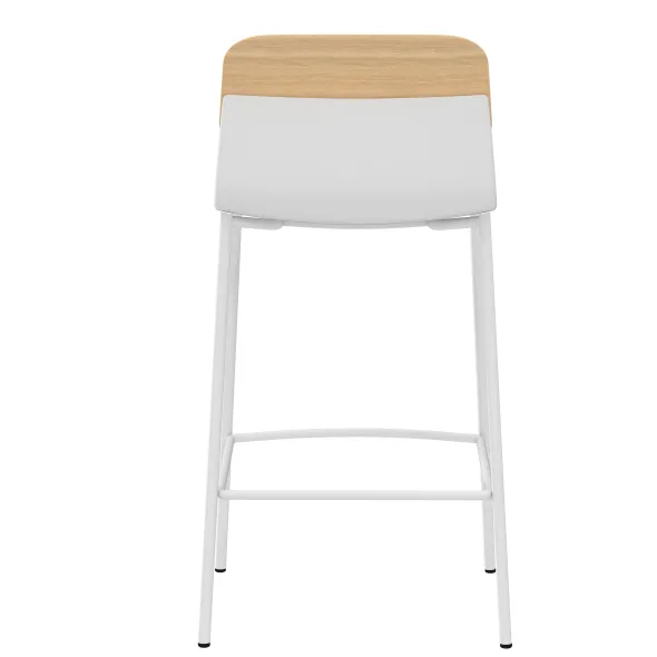 Chaise haute 4 pieds métal Klik - assise textile enduit - dossier chêne - hauteur d'assise 64,5 cm