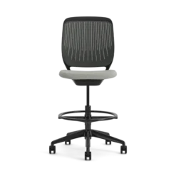 Chaise haute pivotante Cobi - structure et piétement noir - tissu et résille - piétement sur roulettes