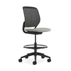 Chaise haute pivotante Cobi - structure et piétement noir - tissu et résille - piétement sur roulettes
