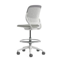Chaise haute pivotante Cobi - structure et piétement blanc - tissu et résille - piétement sur roulettes