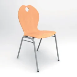 Chaise 4 pieds Alix - coque A - hêtre verni naturel - piétement gris - empilable - lot de 4