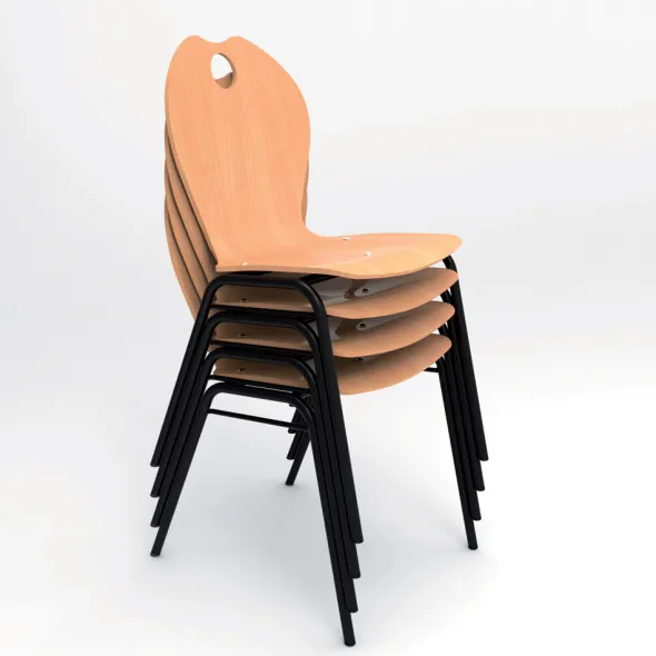 Chaise 4 pieds Alix - coque A - hêtre verni naturel - piétement noir - empilable - lot de 4