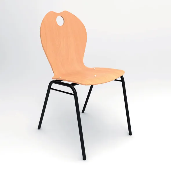 Chaise 4 pieds Alix - coque A - hêtre verni naturel - piétement noir - empilable - lot de 4