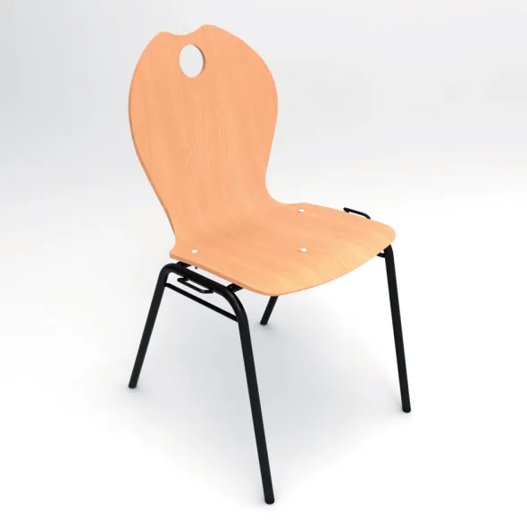 Chaise 4 pieds Alix - coque A - hêtre verni naturel - piétement noir - empilable et accrochable - lot de 4