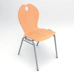 Chaise 4 pieds Alix - coque A - hêtre verni naturel - piétement gris - empilable et accrochable - lot de 4