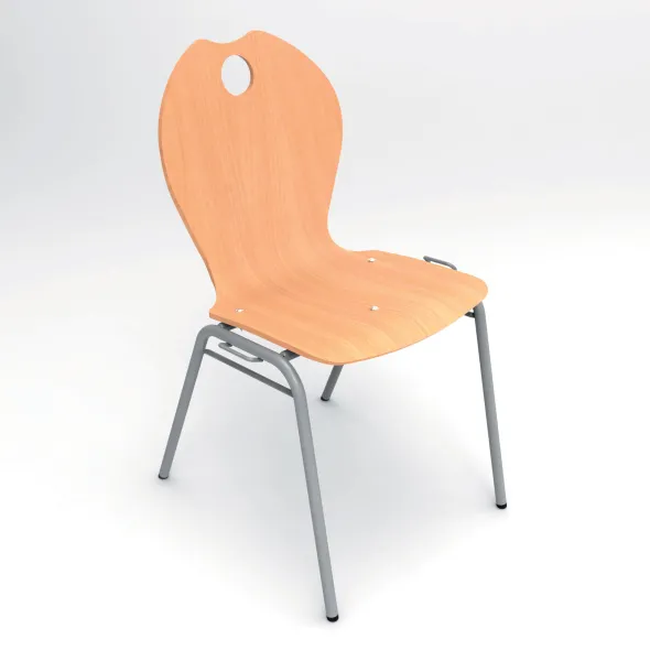 Chaise 4 pieds Alix - coque A - hêtre verni naturel - piétement gris - empilable et accrochable - lot de 4