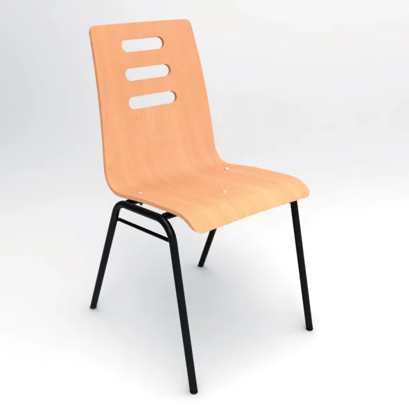 Chaise 4 pieds Alix - coque B - hêtre verni naturel - piétement noir - empilable - lot de 4