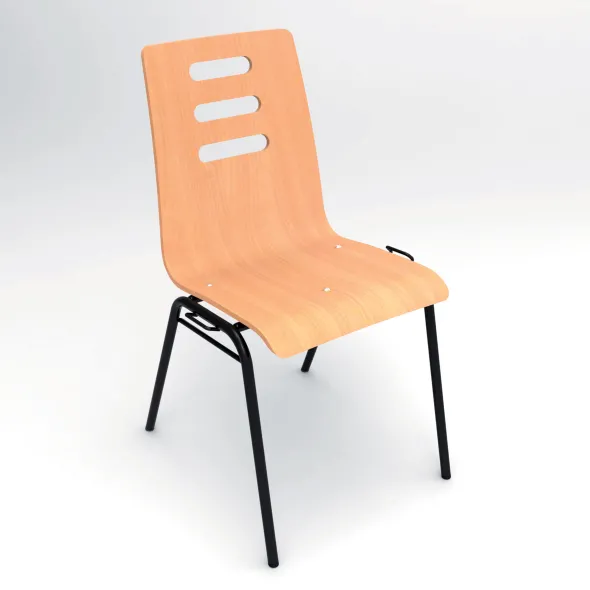 Chaise 4 pieds Alix - coque B - hêtre verni naturel - piétement noir - empilable et accrochable - lot de 4