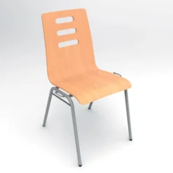 Chaise 4 pieds Alix - coque B - hêtre verni naturel - piétement gris - empilable et accrochable - lot de 4
