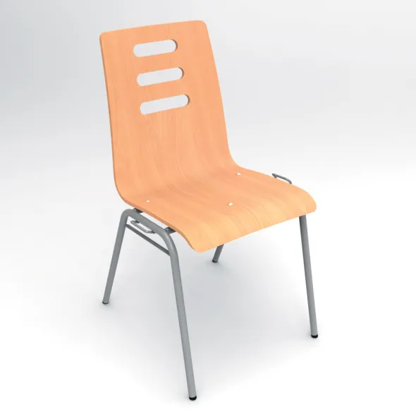 Chaise 4 pieds Alix - coque B - hêtre verni naturel - piétement gris - empilable et accrochable - lot de 4