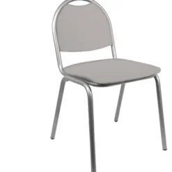 Chaise 4 pieds Arioso - textile enduit gris clair - piétement gris alu - empilable - lot de 4