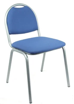 Chaise 4 pieds Arioso - tissu bleu gris - piétement gris alu empilable - lot de 4