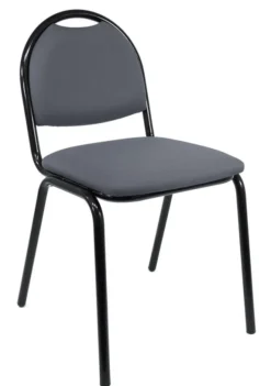 Chaise 4 pieds Arioso - tissu gris - piétement noir - empilable - lot de 4