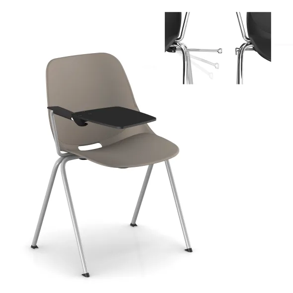 Chaise 4 pieds Bakea - polypropylène - tablette écritoire intégrée - piét. époxy - empilable et accrochable - lot de 3