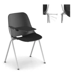 Chaise 4 pieds Bakea - polypropylène - tablette écritoire intégrée - piét. époxy - empilable et accrochable - lot de 3