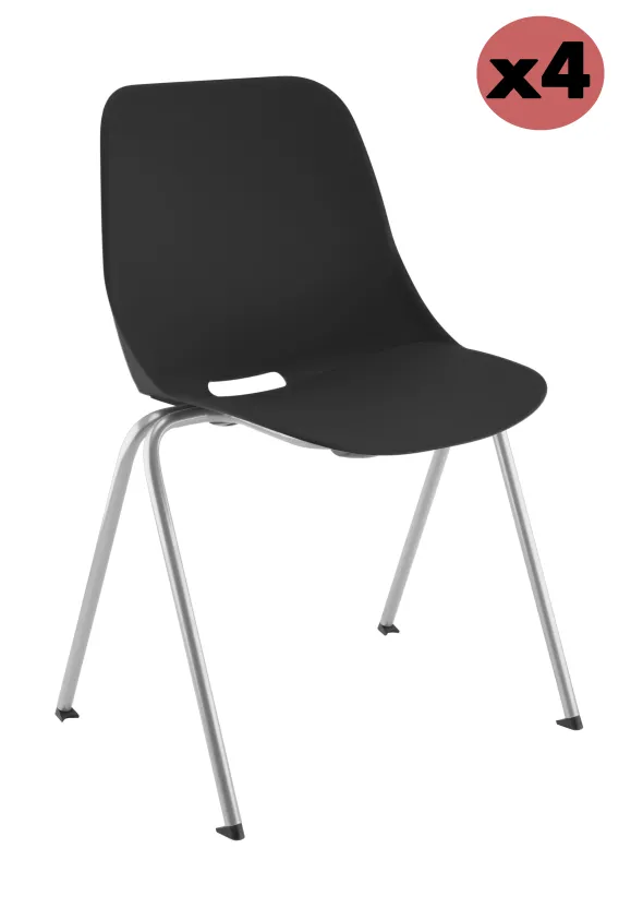 Chaise 4 pieds Bakea - polypropylène - piétement époxy - empilable - noir - lot de 4